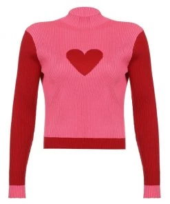 Own Saviour New In Pink Heart Ribbed Sweater