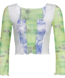 Heyoungirl Store Mesh Flare Sleeve Crop