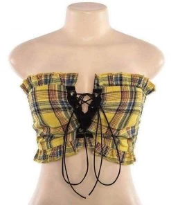 Own Saviour Tees + Tops Yellow Plaid Tube Top