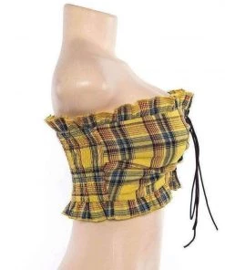 Own Saviour Tees + Tops Yellow Plaid Tube Top